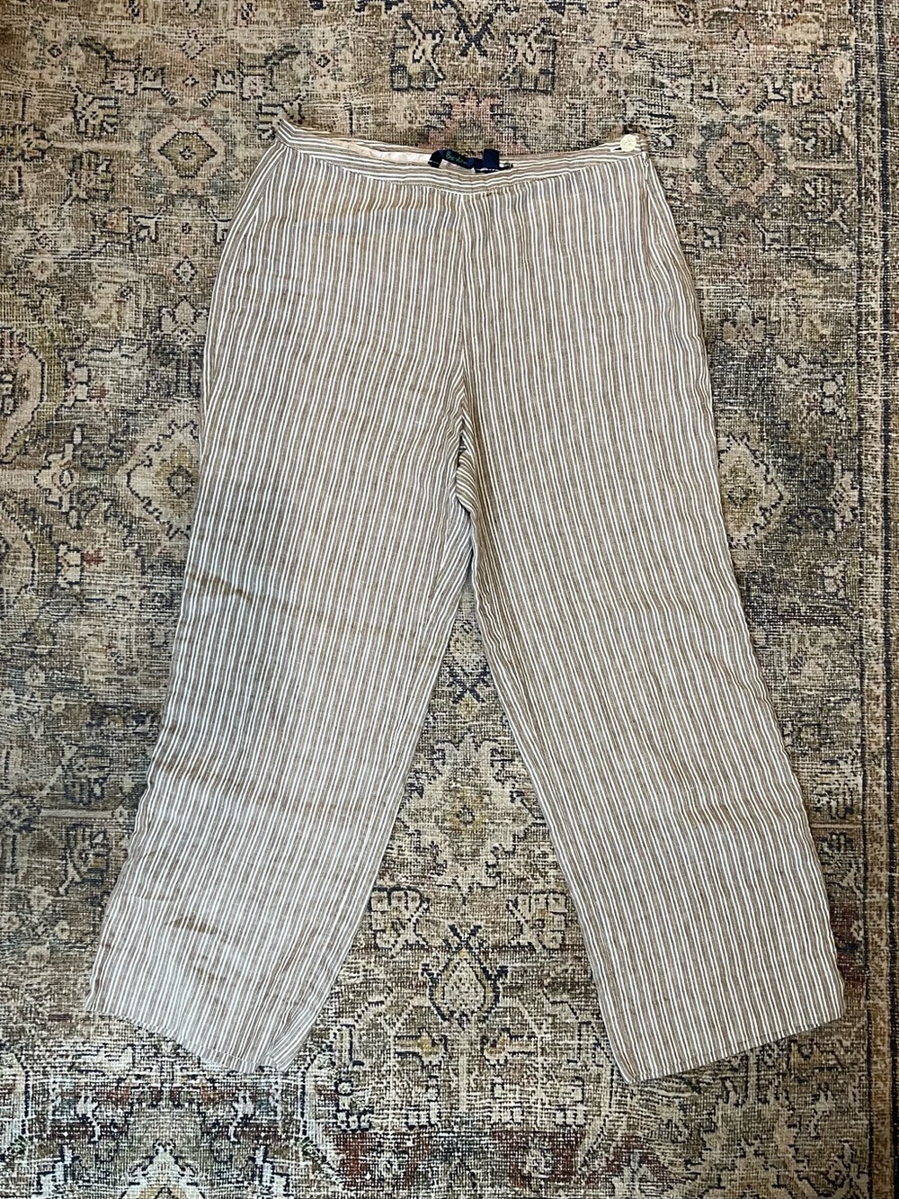 Striped Lightweight Linen-Blend Leg Pants - Neutral Stripes